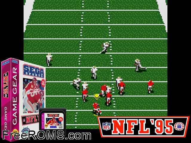 NFL 95 Game Gear game showing 3D box cover and gameplay screenshot